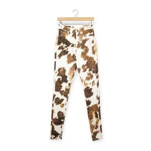 WeWoreWhat Cowhide Stiletto Slit Skinny Jeans Boho Animal Size 25
